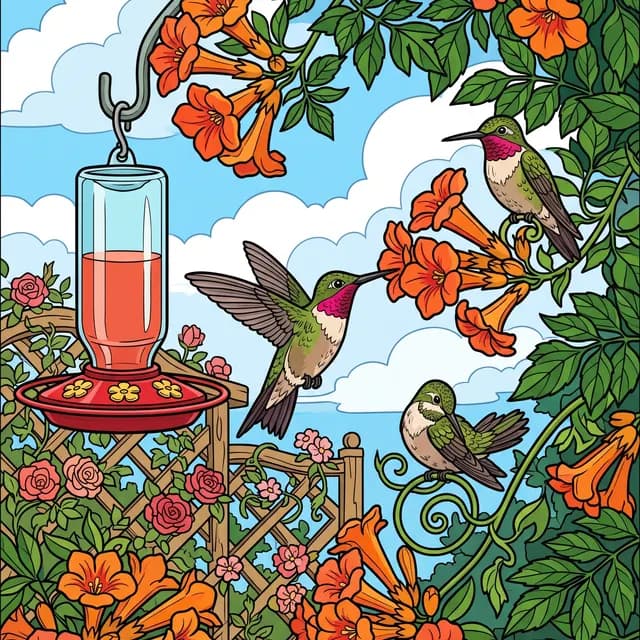 Hummingbirds and Trumpet Vine