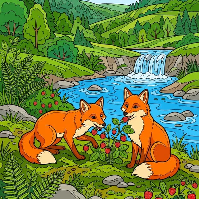 Foxes on the Riverbank